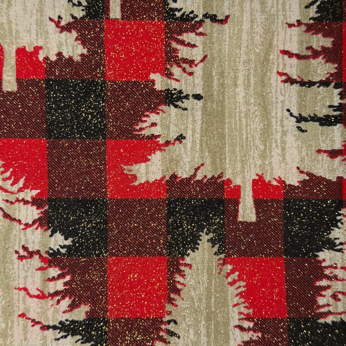 Sparkly Buffalo Plaid With Christmas Trees Cotton: 2.5 yds