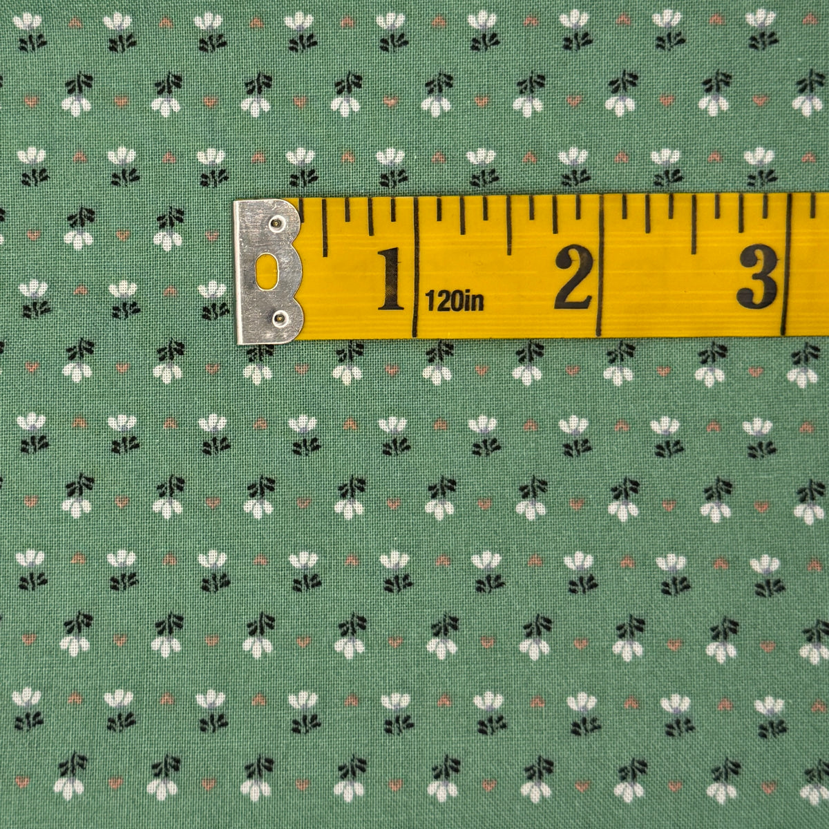 Green With White Micro Floral Cotton: 2 yds