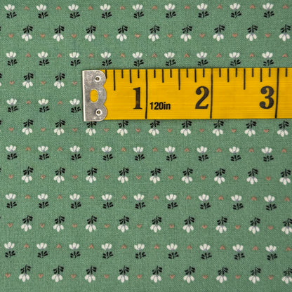 Green With White Micro Floral Cotton: 2 yds