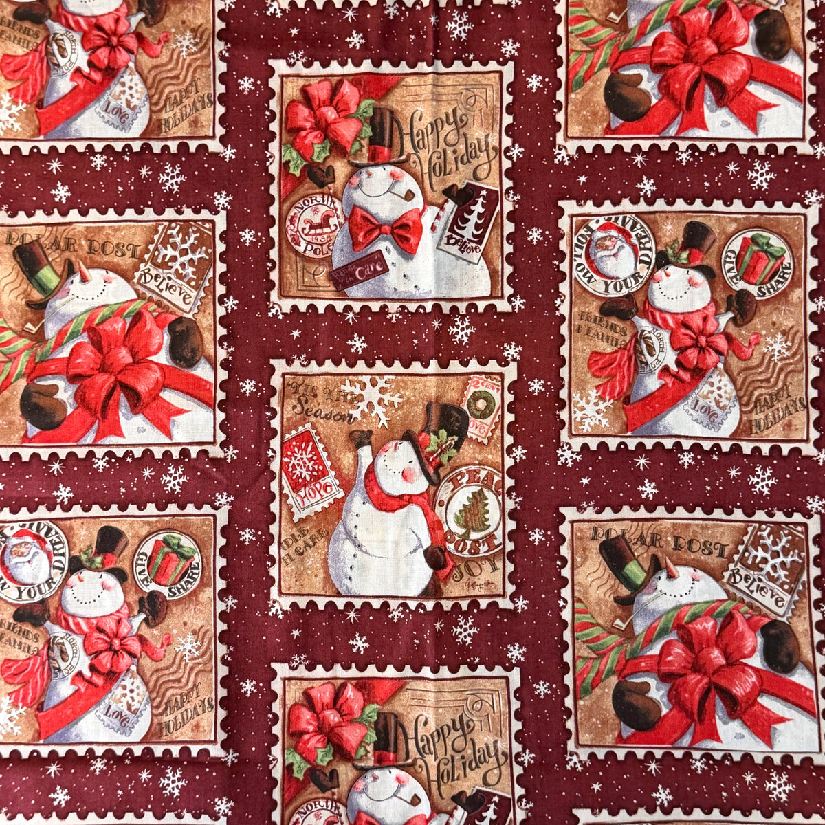 Snowmen Stamps Cotton: 2 yds