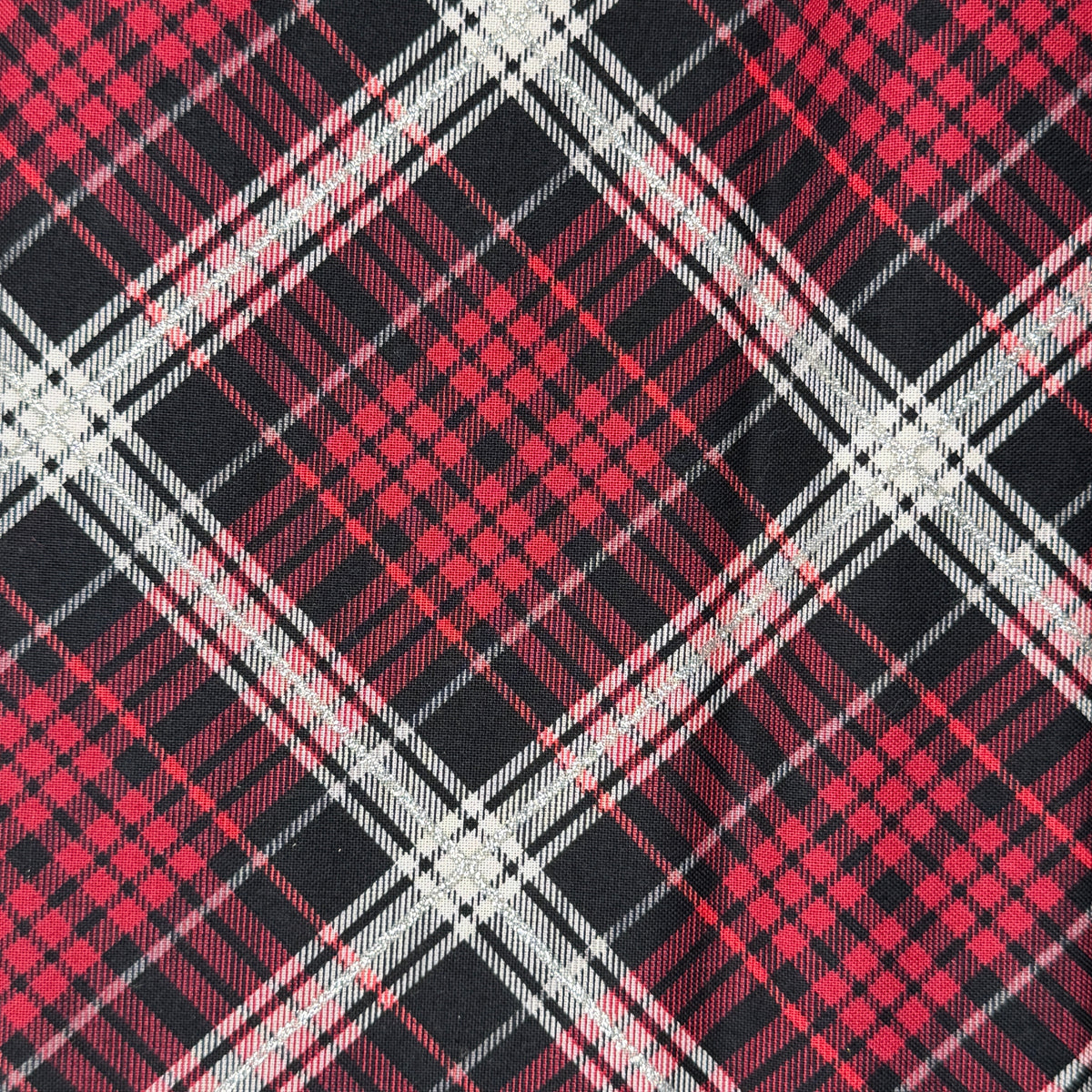Red Black & Metallic Silver Plaid Cotton: 2 yds