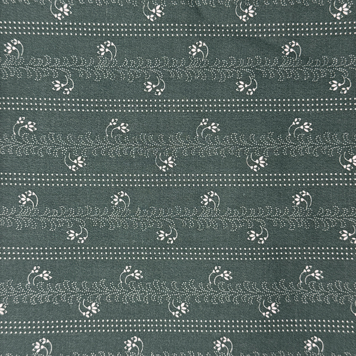 Green With White Dots & Floral Stripes Cotton: 1 yd