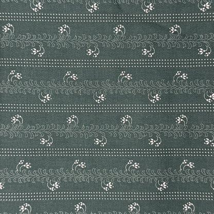 Green With White Dots & Floral Stripes Cotton: 1 yd