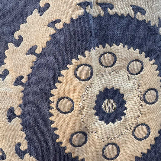 Blue & Cream Fancy Embroidered Heavyweight Home Decor: 2 yds