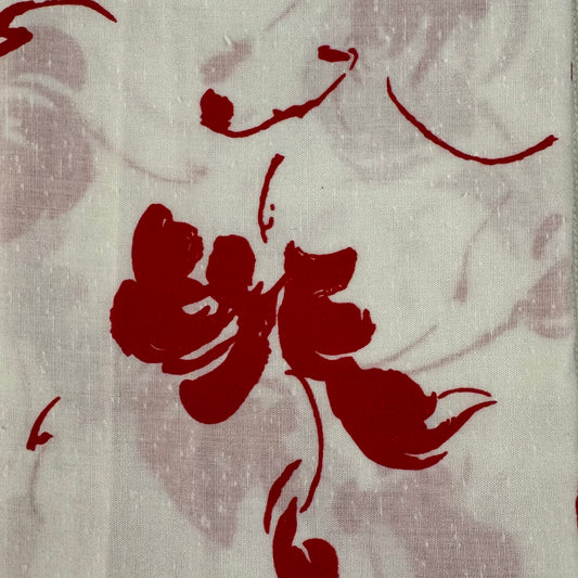 Red Abstract Floral Lightweight Slubby Cotton Blend: 2 yds