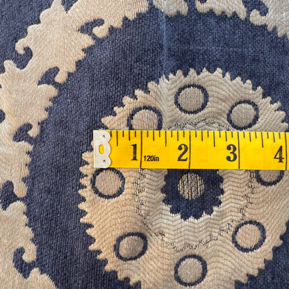 Blue & Cream Fancy Embroidered Heavyweight Home Decor: 2 yds