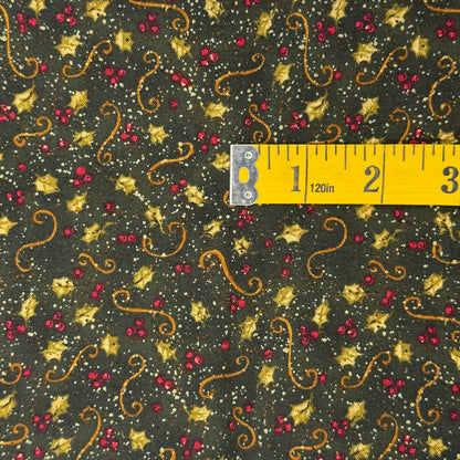 Holly Leaves & Berries Cotton: 1 yd