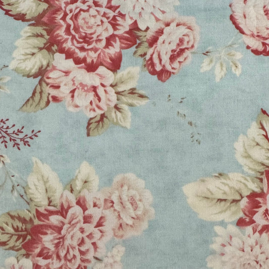 Light Blue & Pink Floral Cotton: 1 yds
