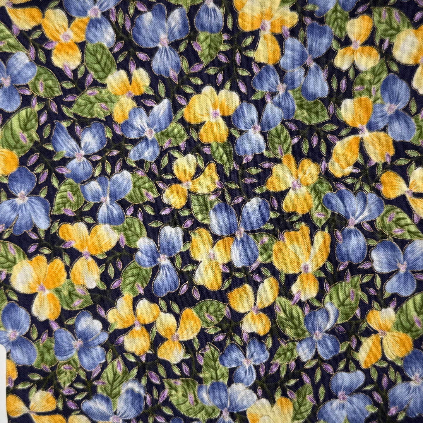 Blue & Yellow Floral Cotton: 1 yd