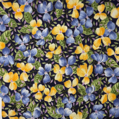 Blue & Yellow Floral Cotton: 1 yd