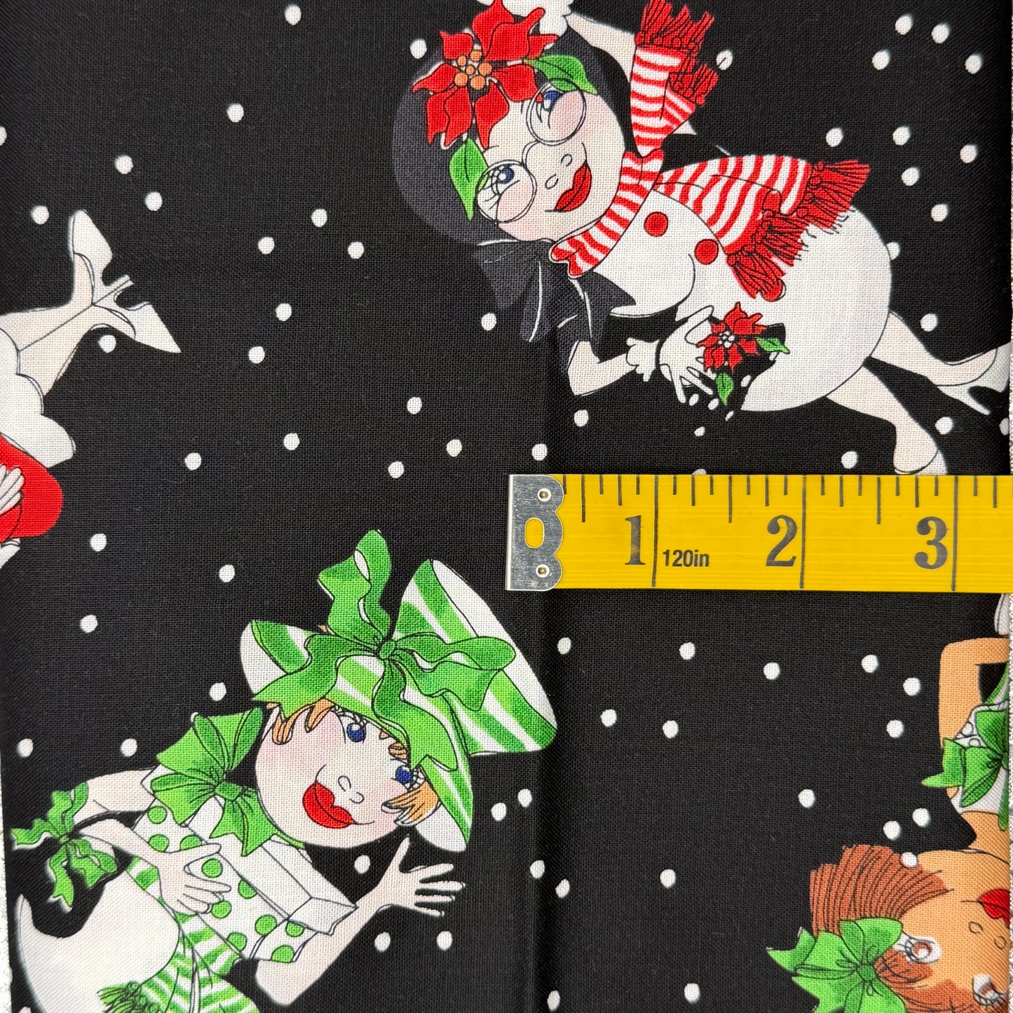 Snowball Ladies on Black Background Cotton: 1 yd