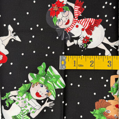 Snowball Ladies on Black Background Cotton: 1 yd