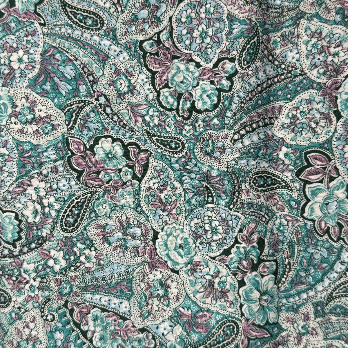 Blue & Green Paisley Floral Cotton: 3 yds