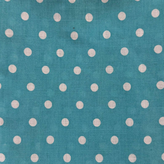 Aqua With White Dots Cotton Blend: 2 yds