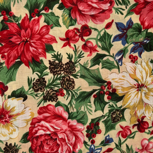 Red, White & Blue Floral Cotton Blend: 2.75 yds