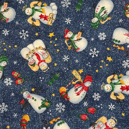 Snowmen Scene Cotton Blend: 1 yd