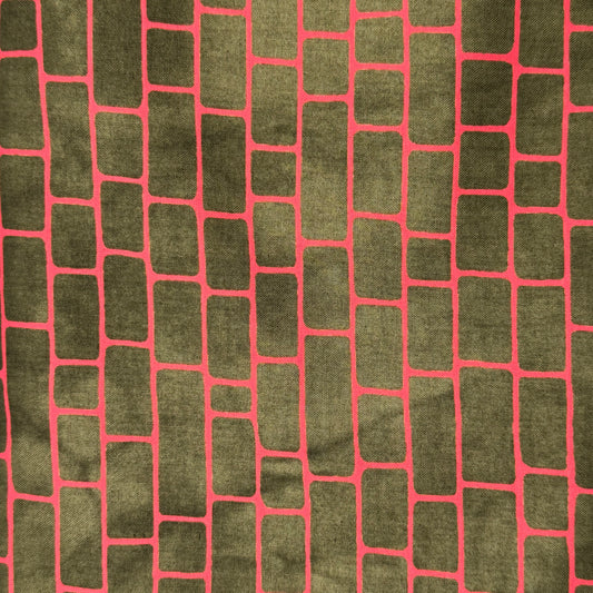 Hot Pink With Brown Bricks Cotton: 2 yds