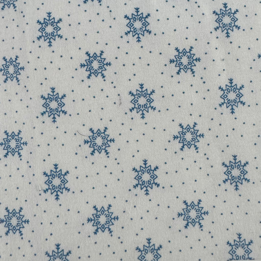 White With Blue Snowflakes Flannel: 3 yds