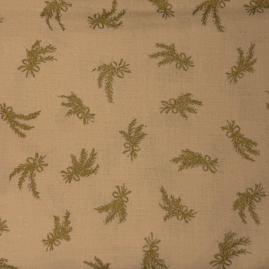 Beige With Metallic Gold Tree Trimmings Cotton: 2 yds