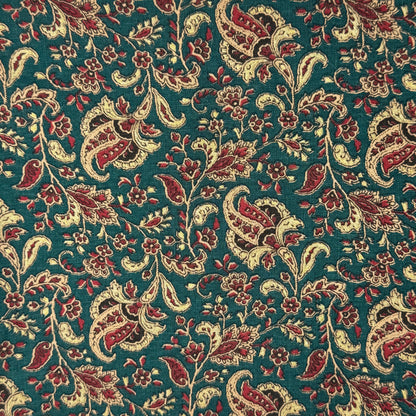 Dark Green With Cream & Maroon Floral Paisley Cotton Blend: 1.5 yds