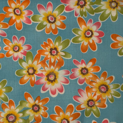Green, Orange, Yellow & Pink Floral Cotton Blend: 3 yds