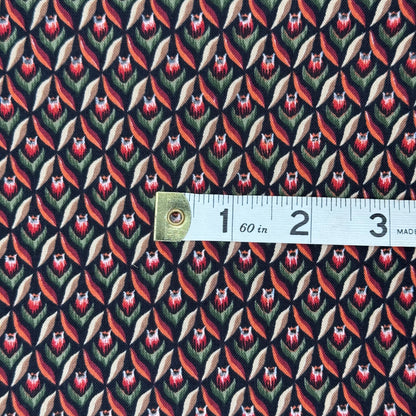 Red/Green/Tan on Black Tulip/Geometric Print Cotton: 2 yds