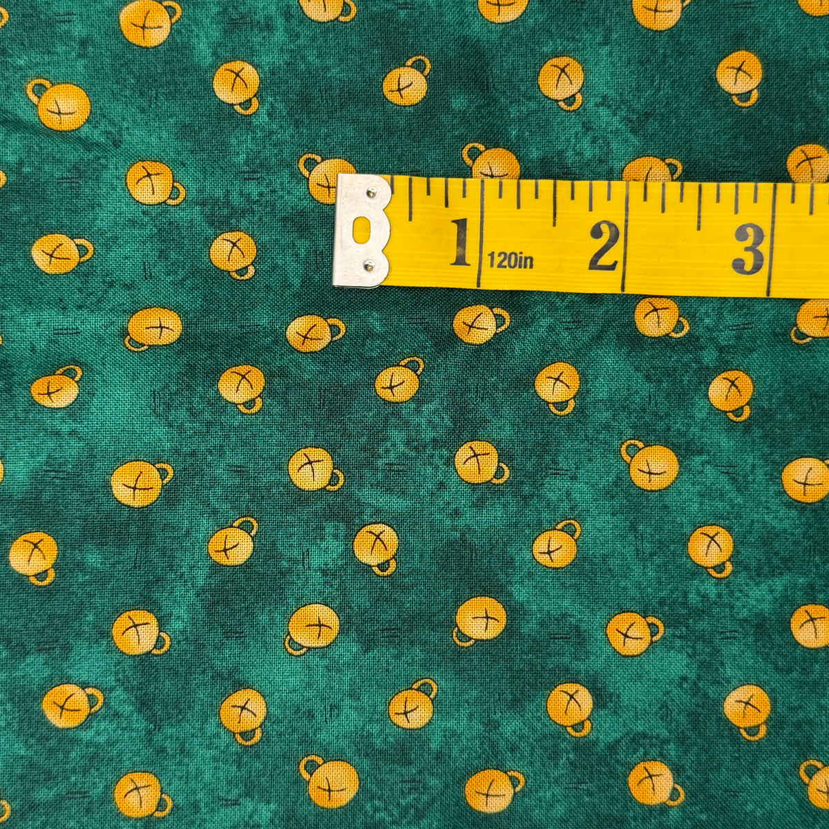 Tonal Green With Jingle Bells Cotton: 2.25 yds