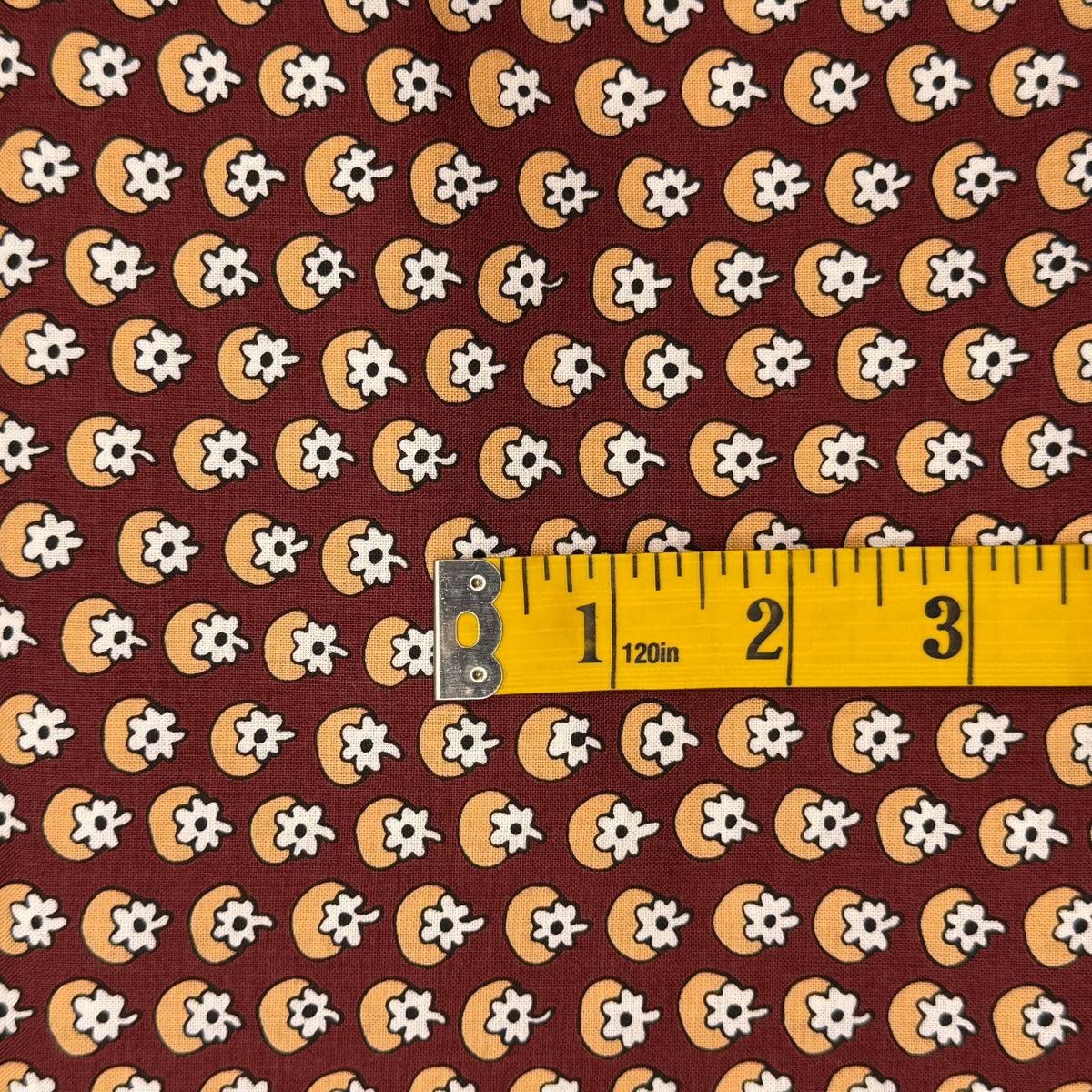 Maroon With Tan & White Floral Cotton: 2 yds