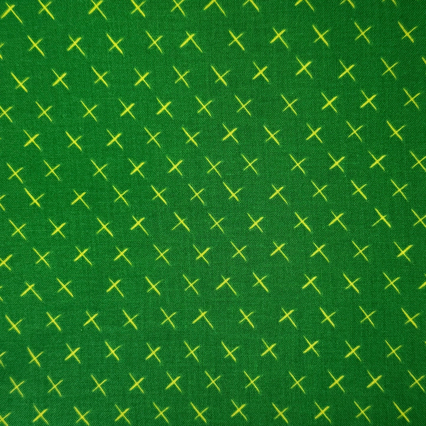 Green With Yellow Cross Marks Cotton: 2 yds