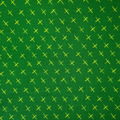 Green With Yellow Cross Marks Cotton: 2 yds