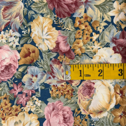 Blue, Pink & Yellow Floral Cotton Blend: 2 yds
