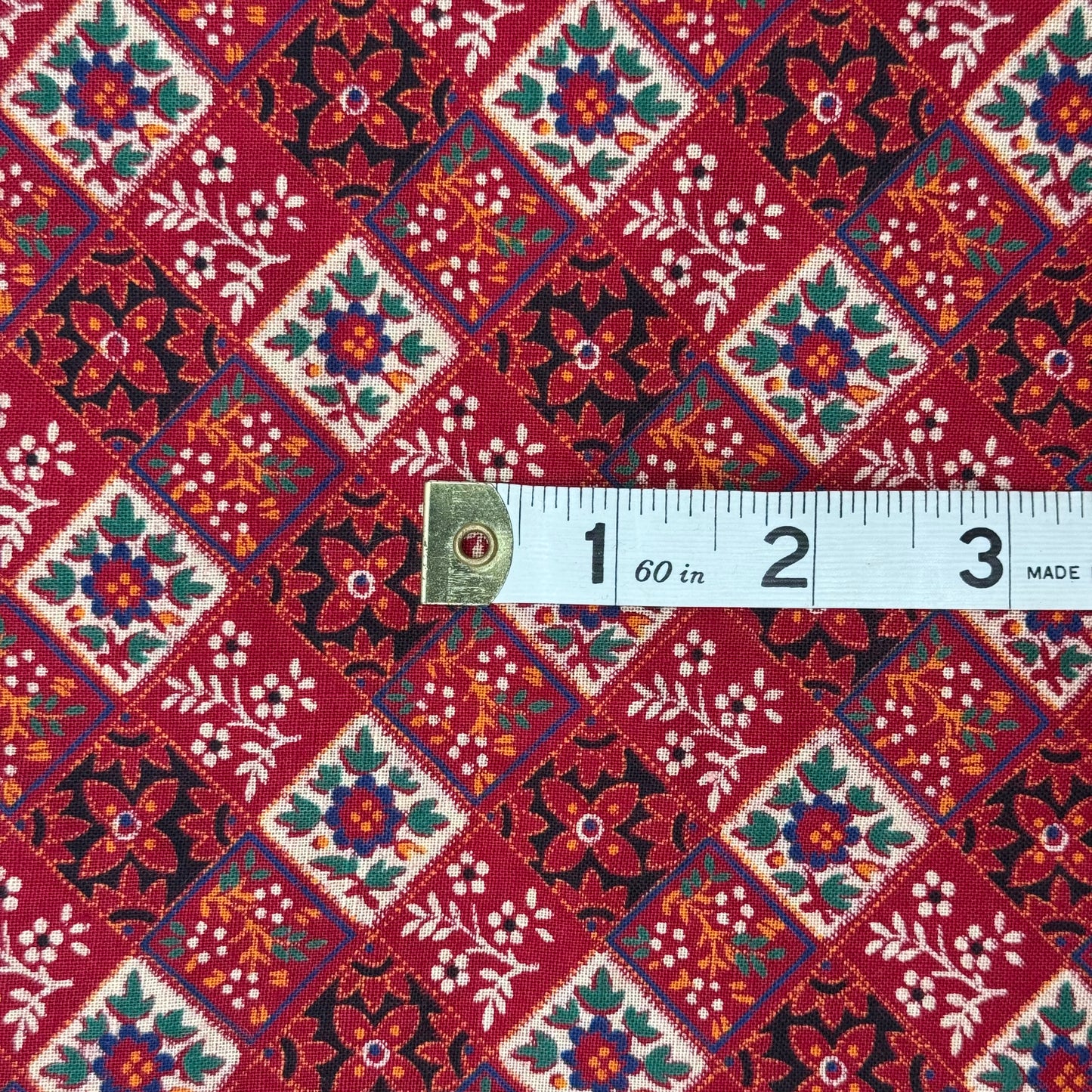 Red Multicolor Quilt-Inspired Novelty Print Cotton: 1.25 yds