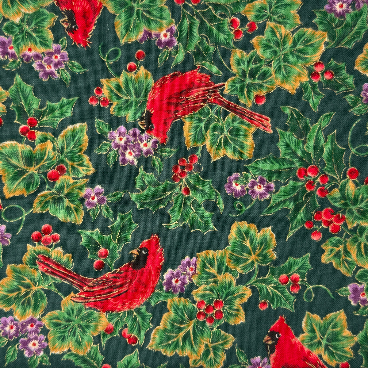 Cardinals & Christmas Florals Cotton Blend: 1 yd