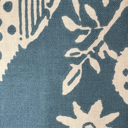 Blue on Cream House/Garden Screenprint Home Decor Cotton: 3 yds