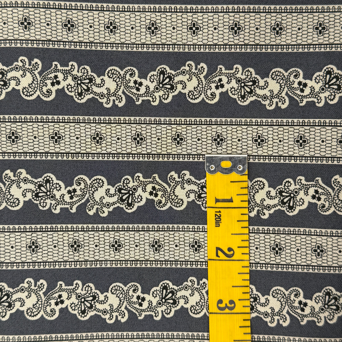 Gray Fancy Floral Stripes Cotton: 2 yds
