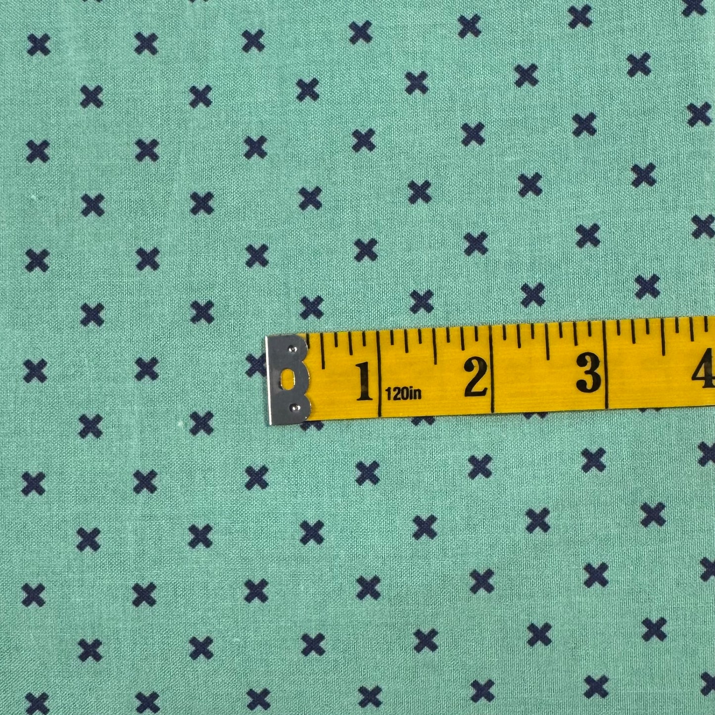 Light Green With Blue X Marks Cotton: 1.5 yds