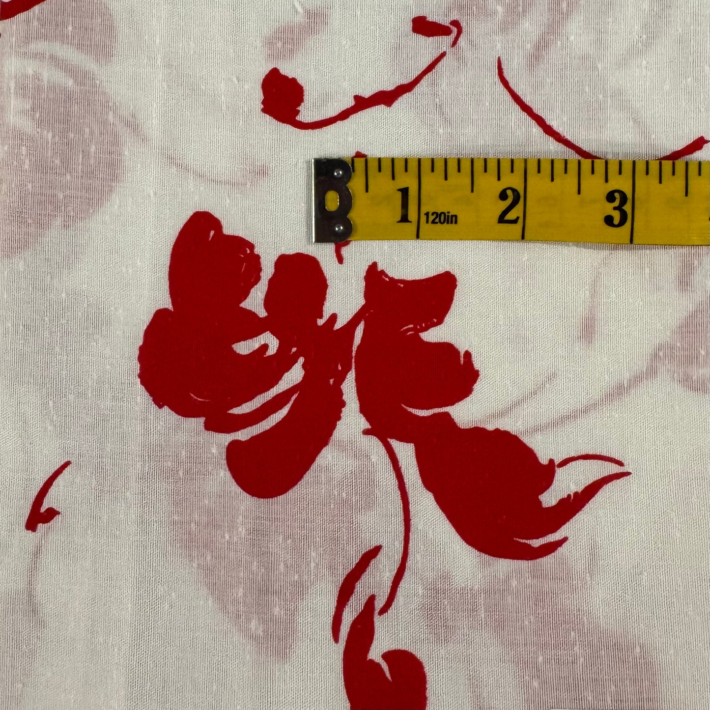 Red Abstract Floral Lightweight Slubby Cotton Blend: 2 yds