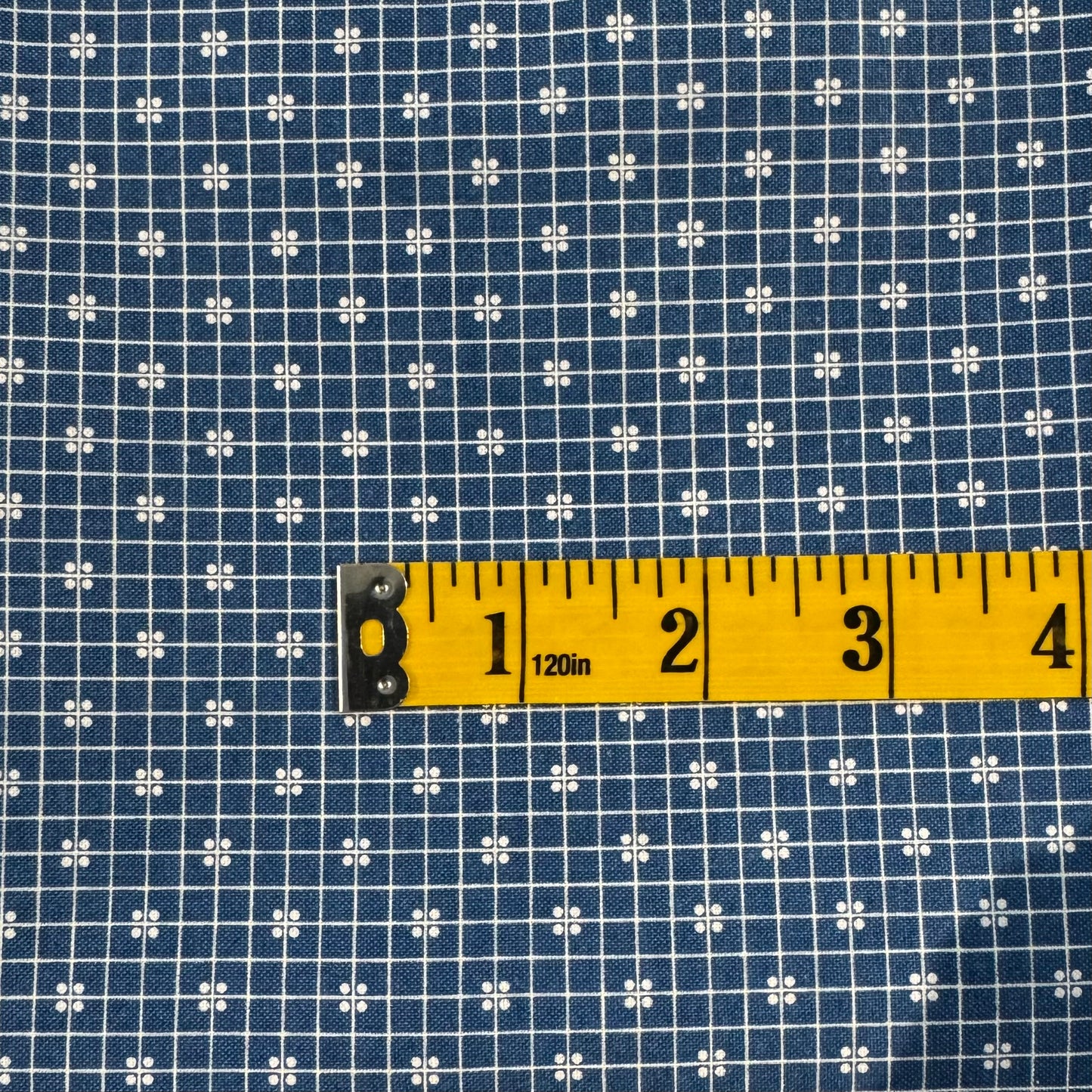 Blue With White Lines & Dots Cotton: 1.5 yds