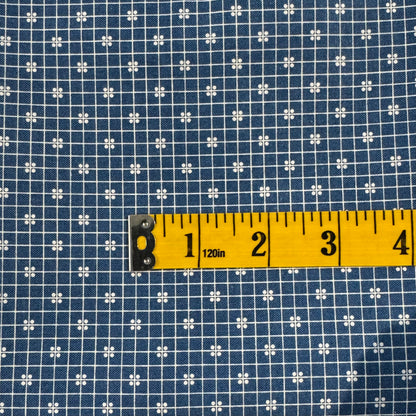 Blue With White Lines & Dots Cotton: 1.5 yds