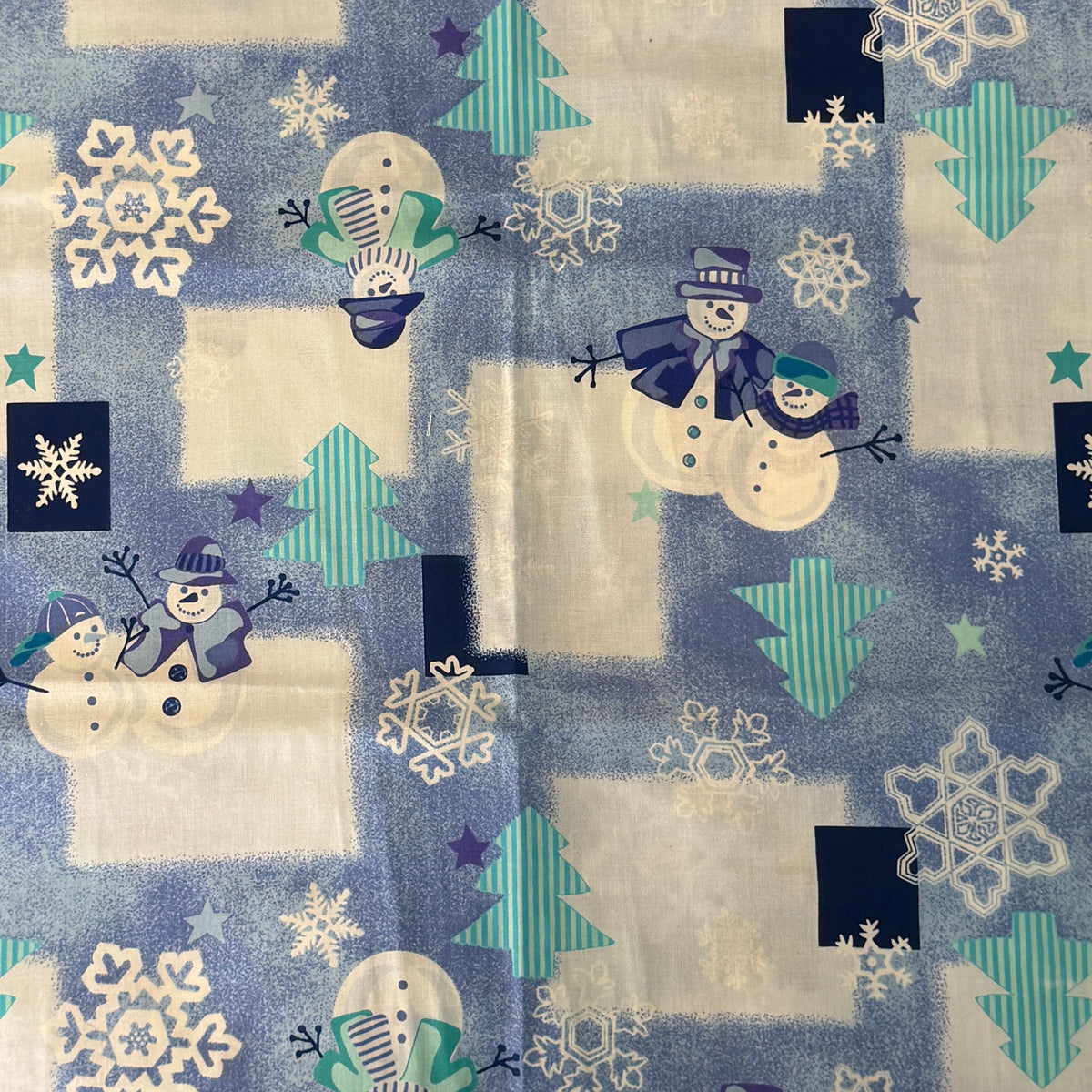 Blue & Green Snowmen Cotton: 1.5 yds
