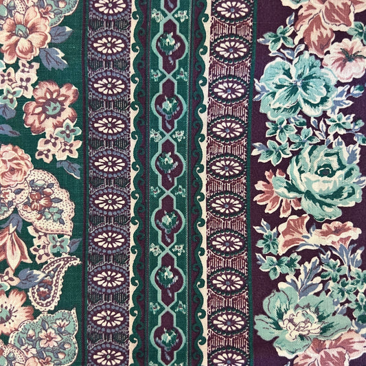 Purple & Green Floral Stripe Cotton: 2 yds