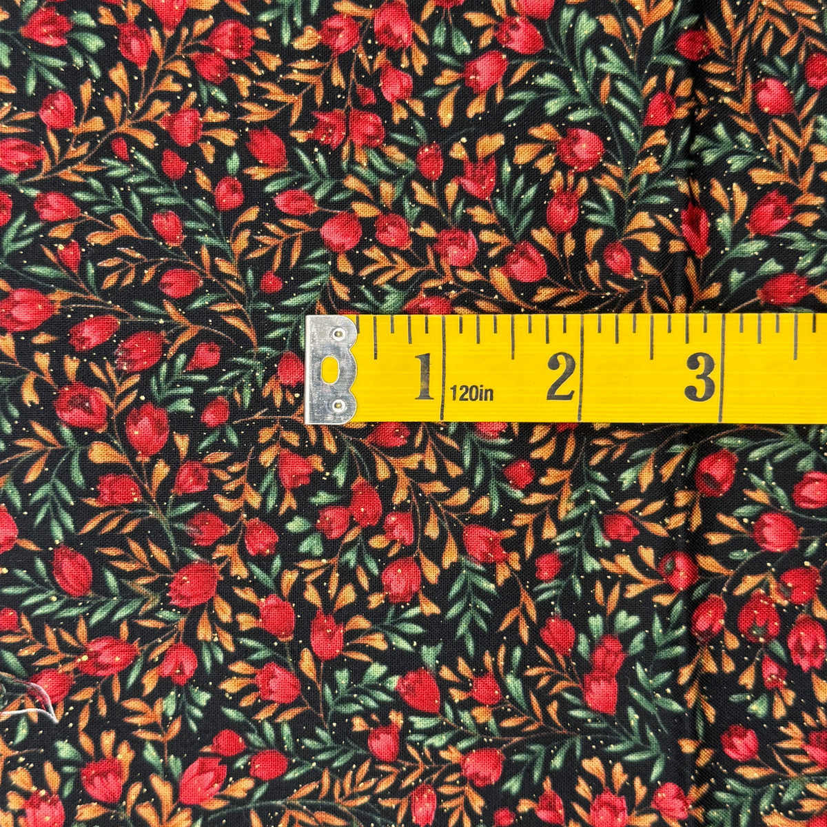 Red With Green & Beige Floral Cotton: 1 yd