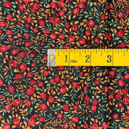 Red With Green & Beige Floral Cotton: 1 yd