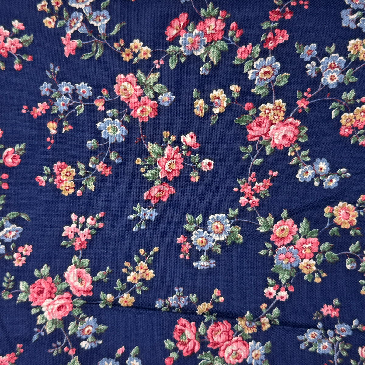 Blue, Pink & Gold Floral Cotton: 2.5 yds