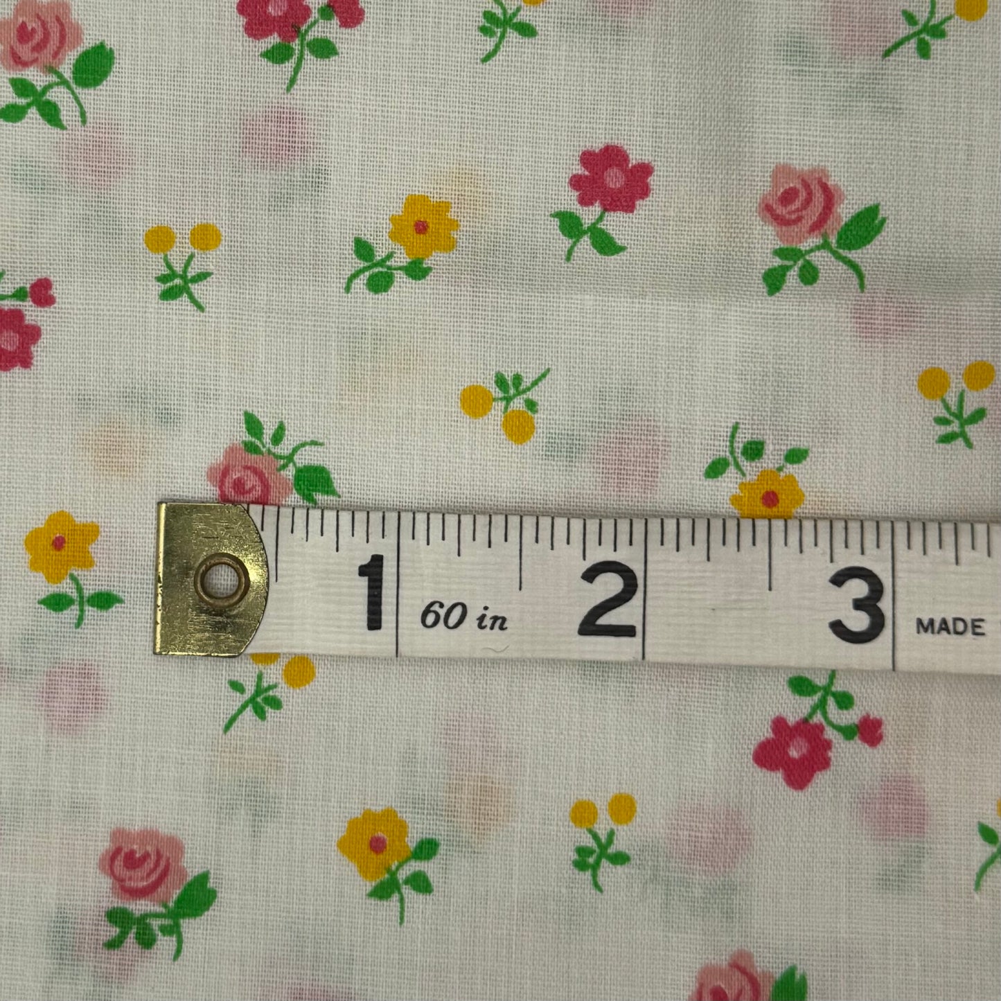 Red/Pink/Yellow Floral Print on White Cotton: 1 yd