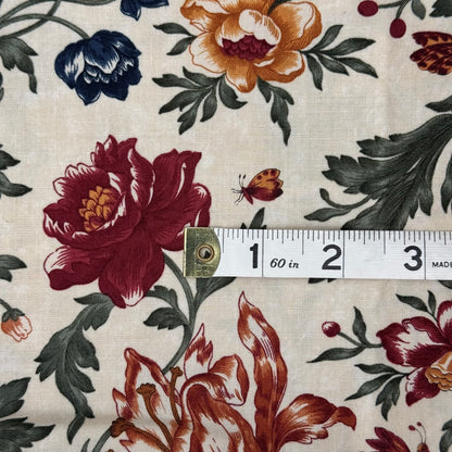 Multicolor on Cream Floral/Foliage Print Cotton: 1 yd