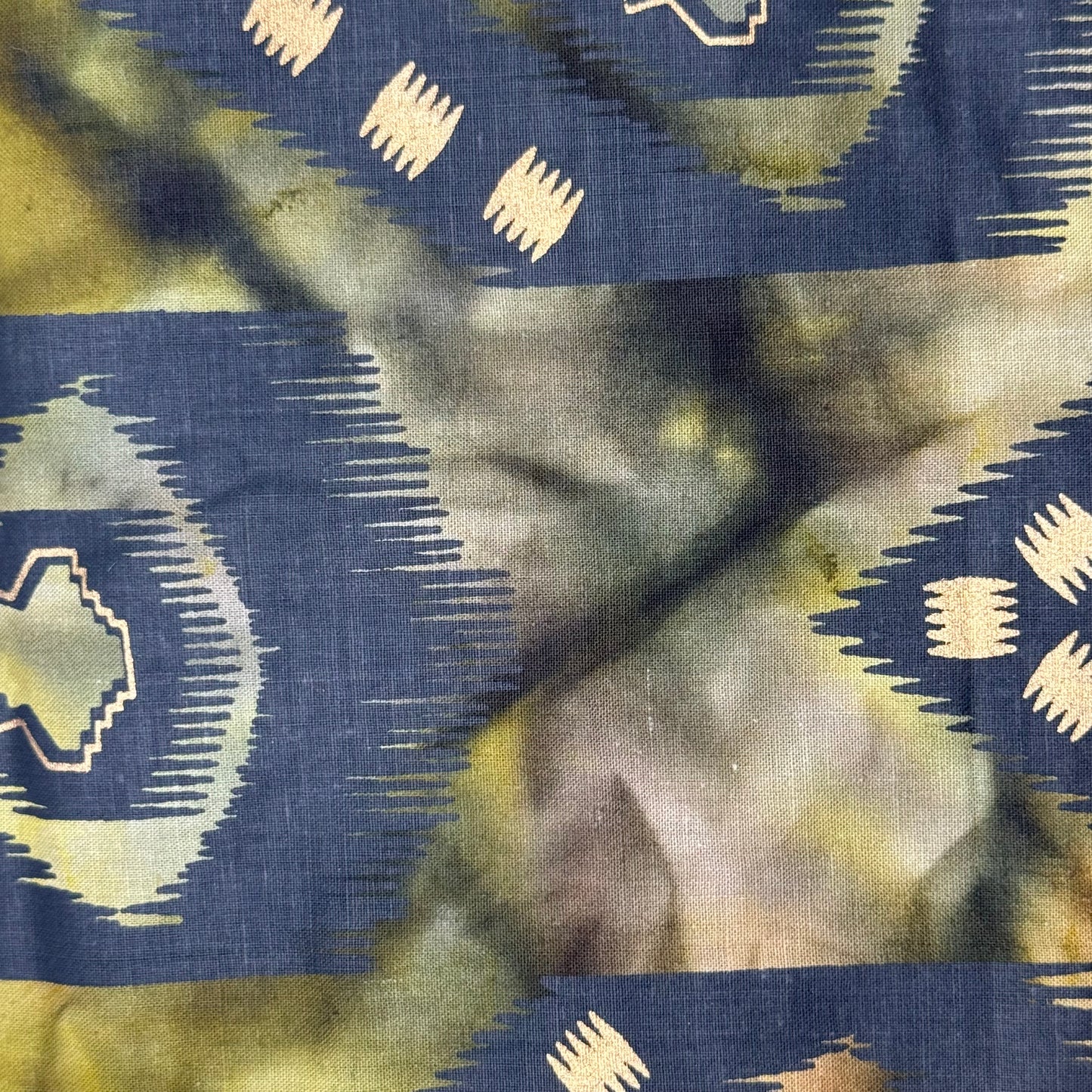 Black/Tan/Green Mottled Kente Print Cotton: 2 yds