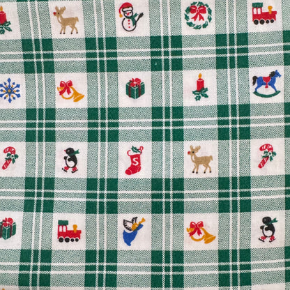 Green Plaid With Holiday Motif Cotton Blend: 1.5 yds