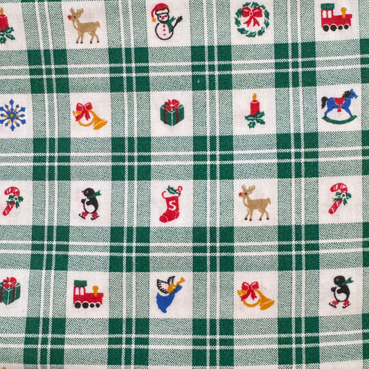 Green Plaid With Holiday Motif Cotton Blend: 1.5 yds