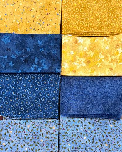 Blue & Gold Fat Quarter Cotton Bundle